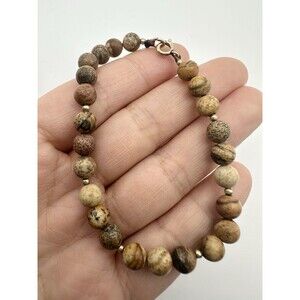 Vintage 12k Gold Filled 6mm Jasper Beaded Bracelet 6.75”